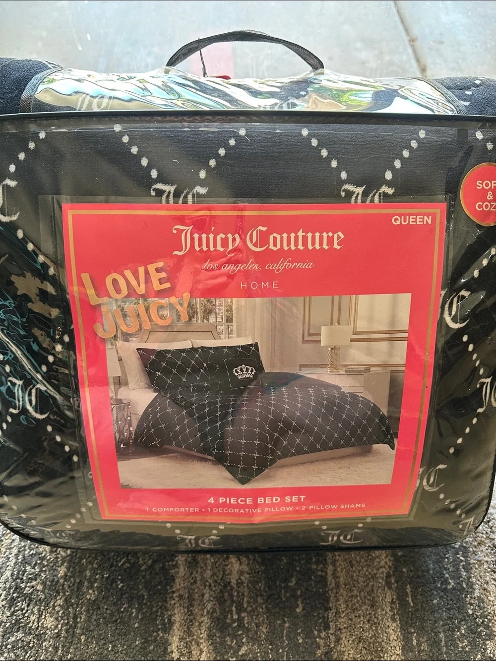 Juicy Couture Black and White Fuzzy Comforter Set